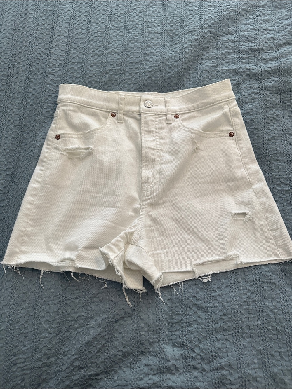 Express Super High-Rise Mom Shorts White Distressed Denim
